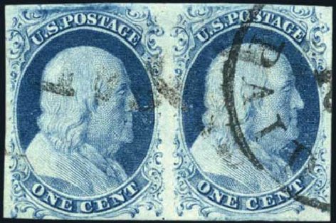 US Stamps Values Scott Catalogue #7: 1c 1851 Franklin. Harmer-Schau Auction Galleries, Feb 2010, Sale 84, Lot 1246