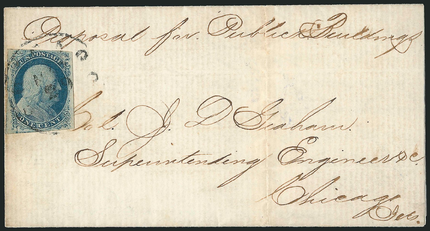 US Stamps Values Scott Cat. #7 - 1851 1c Franklin. Robert Siegel Auction Galleries, Dec 2010, Sale 1002, Lot 3686