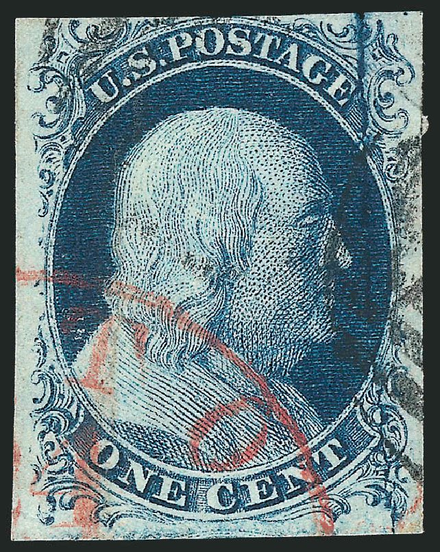 Values of US Stamp Scott Catalogue #7 - 1c 1851 Franklin. Robert Siegel Auction Galleries, Mar 2013, Sale 1040, Lot 1186
