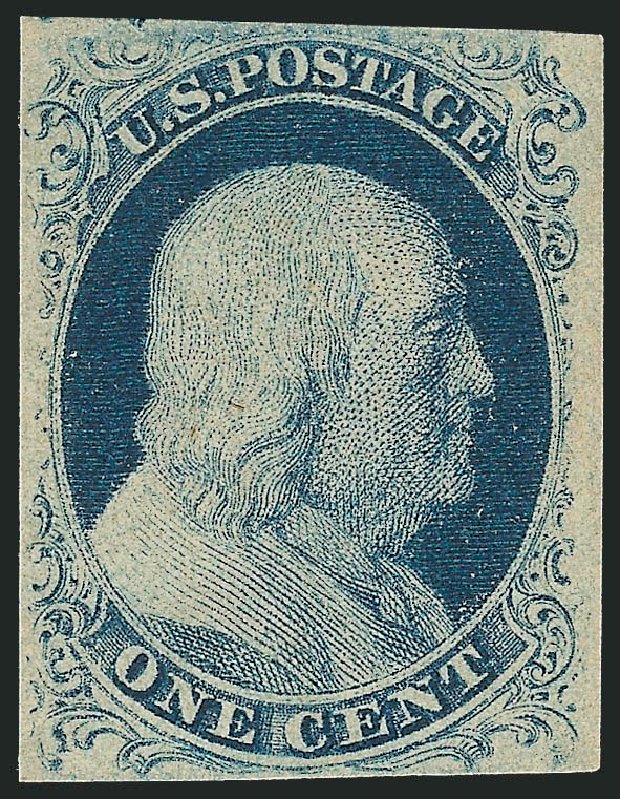 US Stamps Value Scott Catalog # 7: 1851 1c Franklin. Robert Siegel Auction Galleries, Feb 2010, Sale 983, Lot 6