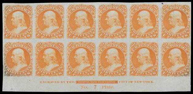 US Stamps Prices Scott Cat. #71: 1861 30c Franklin. Matthew Bennett International, Jun 2008, Sale 328, Lot 557