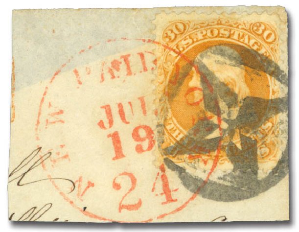 Value of US Stamps Scott #71: 30c 1861 Franklin. Daniel Kelleher Auctions, May 2014, Sale 652, Lot 167