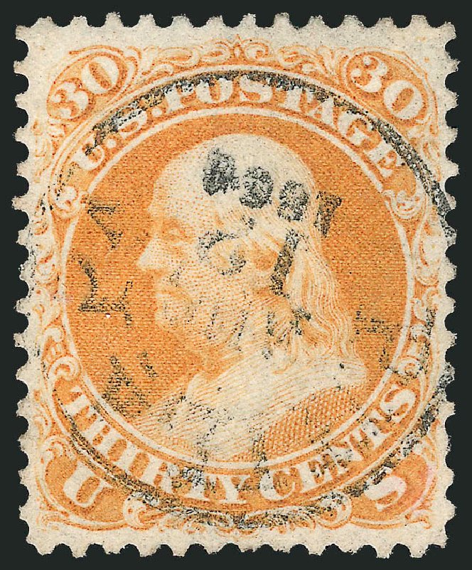 US Stamp Values Scott #71: 30c 1861 Franklin. Robert Siegel Auction Galleries, Dec 2012, Sale 1037, Lot 1568