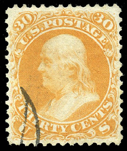 Value of US Stamp Scott Cat. 71 - 1861 30c Franklin. Matthew Bennett International, Feb 2015, Sale 351, Lot 69