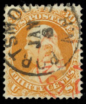 US Stamps Value Scott Catalogue 71: 30c 1861 Franklin. Daniel Kelleher Auctions, Sep 2014, Sale 655, Lot 219