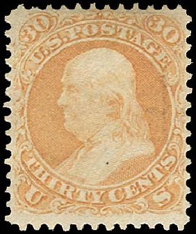 US Stamp Values Scott # 71 - 1861 30c Franklin. Regency-Superior, Jan 2015, Sale 109, Lot 659
