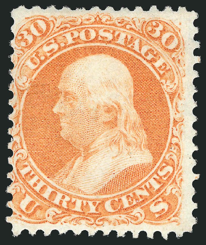 US Stamp Prices Scott Catalog # 71: 1861 30c Franklin. Robert Siegel Auction Galleries, Mar 2012, Sale 1021, Lot 219