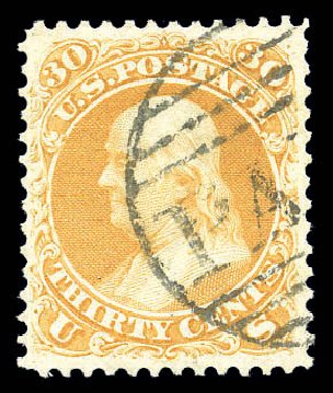 Costs of US Stamp Scott Catalogue # 71 - 1861 30c Franklin. Matthew Bennett International, Sep 2010, Sale 333, Lot 3430