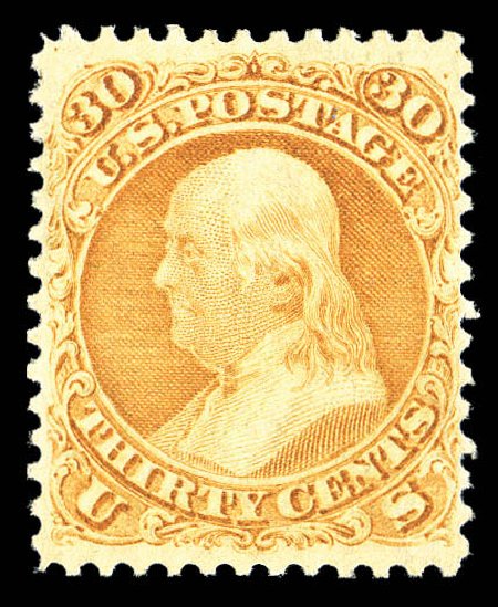 Price of US Stamps Scott # 71 - 1861 30c Franklin. Matthew Bennett International, Sep 2012, Sale 345, Lot 100