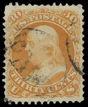 US Stamp Value Scott Catalog #71: 1861 30c Franklin. Daniel Kelleher Auctions, Jul 2011, Sale 625, Lot 710