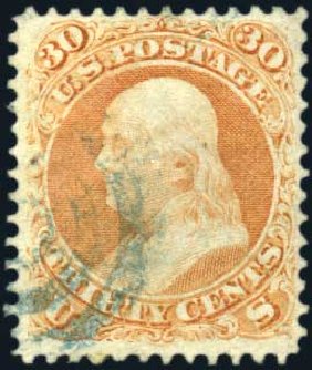Value of US Stamps Scott Catalogue #71: 1861 30c Franklin. Harmer-Schau Auction Galleries, Mar 2011, Sale 89, Lot 121