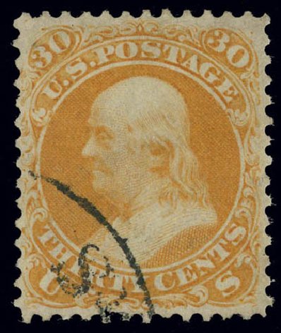 Cost of US Stamps Scott Cat. 71: 30c 1861 Franklin. Daniel Kelleher Auctions, Feb 2013, Sale 634, Lot 61