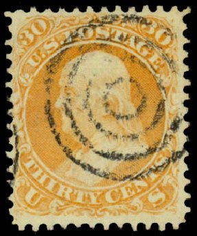 US Stamp Prices Scott Catalog #71 - 30c 1861 Franklin. Daniel Kelleher Auctions, Mar 2014, Sale 648, Lot 2041