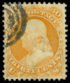 Values of US Stamps Scott 71 - 30c 1861 Franklin. Daniel Kelleher Auctions, May 2014, Sale 653, Lot 2091