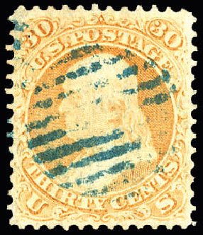 Values of US Stamps Scott Catalogue #71 - 30c 1861 Franklin. Matthew Bennett International, Dec 2008, Sale 330, Lot 1505