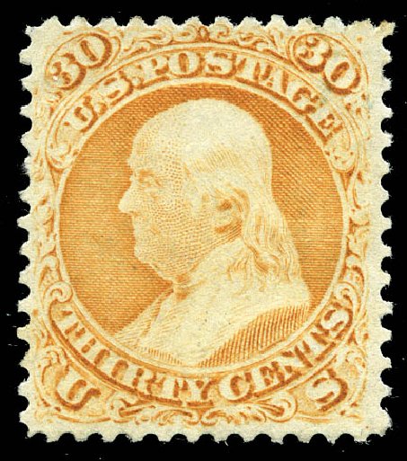 Cost of US Stamp Scott Catalog # 71: 1861 30c Franklin. Matthew Bennett International, May 2014, Sale 350, Lot 125