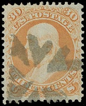 Price of US Stamps Scott Catalogue #71 - 30c 1861 Franklin. H.R. Harmer, Oct 2014, Sale 3006, Lot 1105