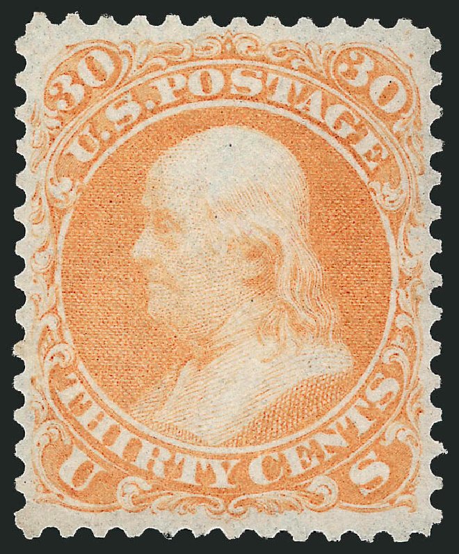 Values of US Stamp Scott Catalogue # 71: 1861 30c Franklin. Robert Siegel Auction Galleries, Mar 2014, Sale 1067, Lot 1045