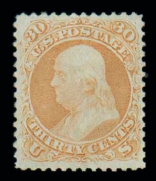 US Stamp Price Scott Catalog 71 - 1861 30c Franklin. Matthew Bennett International, Oct 2007, Sale 320, Lot 402