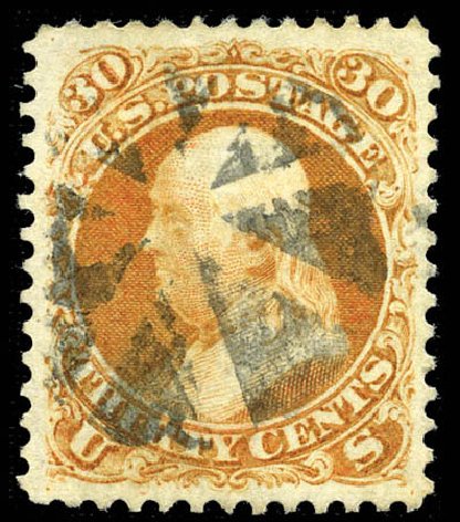 US Stamps Values Scott # 71 - 1861 30c Franklin. Matthew Bennett International, Sep 2011, Sale 338, Lot 1743