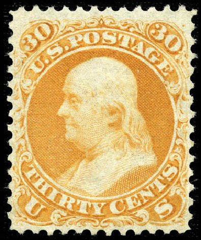 US Stamps Value Scott Catalogue 71 - 30c 1861 Franklin. Matthew Bennett International, Feb 2012, Sale 340, Lot 173