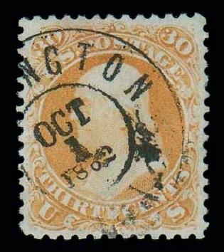Value of US Stamp Scott Catalogue #71 - 1861 30c Franklin. Matthew Bennett International, Dec 2007, Sale 323, Lot 206