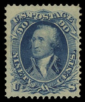 Cost of US Stamps Scott Catalogue 72 - 1861 90c Washington. Daniel Kelleher Auctions, Aug 2012, Sale 631, Lot 772
