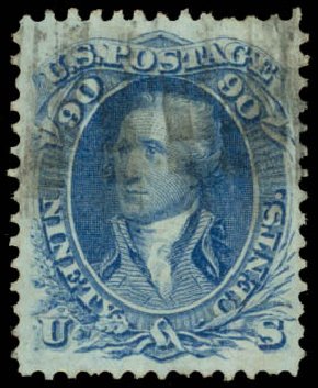 US Stamp Values Scott Catalog #72 - 1861 90c Washington. Daniel Kelleher Auctions, May 2014, Sale 653, Lot 2092