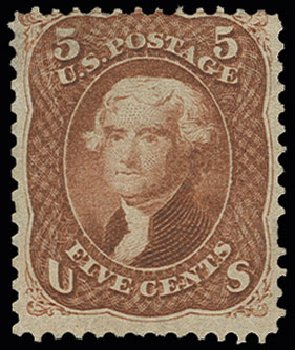 US Stamp Values Scott #75 - 5c 1862 Jefferson. H.R. Harmer, Jun 2013, Sale 3003, Lot 1077