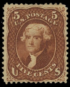 Prices of US Stamps Scott Cat. #75: 5c 1862 Jefferson. Daniel Kelleher Auctions, Jan 2012, Sale 628, Lot 257