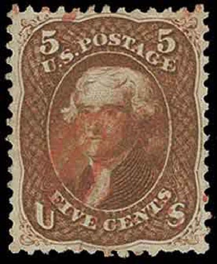 Values of US Stamps Scott Catalogue 75: 1862 5c Jefferson. H.R. Harmer, Nov 2013, Sale 3004, Lot 1068