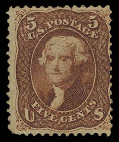 US Stamp Price Scott Catalogue 75 - 5c 1862 Jefferson. Daniel Kelleher Auctions, Oct 2011, Sale 626, Lot 99