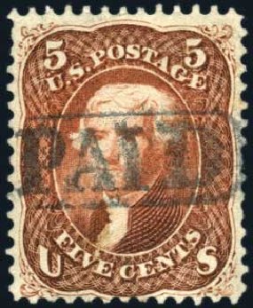 US Stamps Prices Scott Catalog #75 - 1862 5c Jefferson. Harmer-Schau Auction Galleries, Oct 2010, Sale 87, Lot 121
