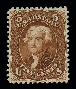 US Stamp Values Scott Catalog #75: 1862 5c Jefferson. Matthew Bennett International, Dec 2007, Sale 325, Lot 1524