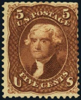 US Stamp Price Scott Catalog 75: 5c 1862 Jefferson. Harmer-Schau Auction Galleries, Oct 2011, Sale 91, Lot 184