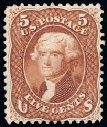 Values of US Stamps Scott Cat. # 75 - 1862 5c Jefferson. Schuyler J. Rumsey Philatelic Auctions, Apr 2015, Sale 60, Lot 2044