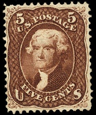 US Stamp Price Scott Catalogue # 75: 1862 5c Jefferson. Cherrystone Auctions, Jan 2008, Sale 200801, Lot 1075