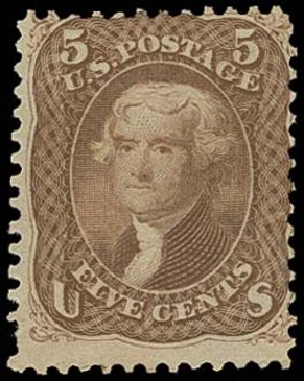 US Stamps Value Scott Catalogue 75 - 1862 5c Jefferson. H.R. Harmer, Oct 2014, Sale 3006, Lot 1112