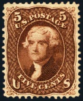 Prices of US Stamp Scott Catalogue #75 - 1862 5c Jefferson. Harmer-Schau Auction Galleries, Jan 2014, Sale 100, Lot 453