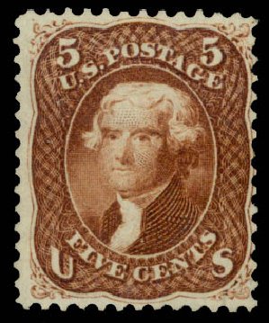 US Stamp Values Scott Catalogue 75 - 5c 1862 Jefferson. Daniel Kelleher Auctions, Sep 2014, Sale 655, Lot 223