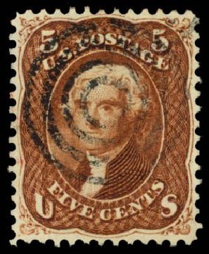 US Stamps Values Scott # 75 - 5c 1862 Jefferson. Daniel Kelleher Auctions, Dec 2014, Sale 661, Lot 93