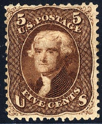US Stamp Values Scott #75: 5c 1862 Jefferson. Cherrystone Auctions, Jan 2008, Sale 200801, Lot 1076