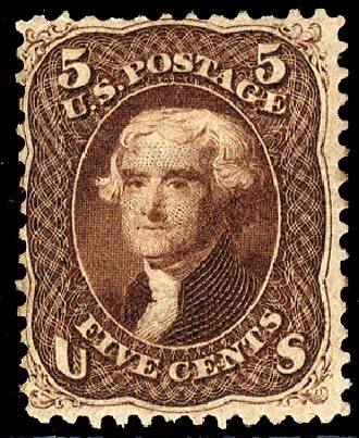 US Stamp Values Scott # 75: 5c 1862 Jefferson. Cherrystone Auctions, Jan 2010, Sale 201001, Lot 66