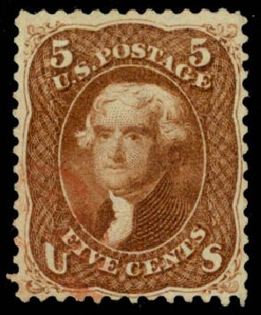 Value of US Stamp Scott Cat. #75: 1862 5c Jefferson. Daniel Kelleher Auctions, May 2014, Sale 652, Lot 176