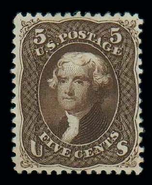 US Stamp Prices Scott Cat. # 76: 5c 1863 Jefferson. Matthew Bennett International, Dec 2007, Sale 324, Lot 1068