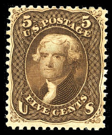 US Stamp Values Scott Catalogue 76 - 1863 5c Jefferson. Matthew Bennett International, Feb 2012, Sale 340, Lot 178