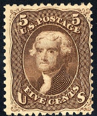 Costs of US Stamps Scott Cat. 76: 1863 5c Jefferson. Cherrystone Auctions, Jan 2008, Sale 200801, Lot 1078