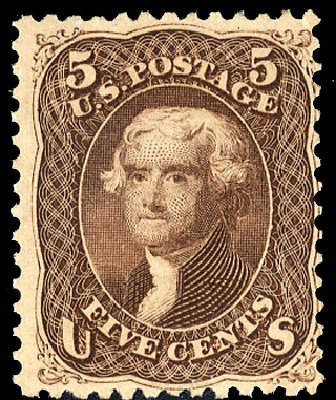 US Stamps Prices Scott Cat. #76: 1863 5c Jefferson. Cherrystone Auctions, Jan 2010, Sale 201001, Lot 68