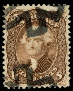 US Stamps Value Scott Cat. #76: 1863 5c Jefferson. Daniel Kelleher Auctions, Sep 2013, Sale 639, Lot 3188