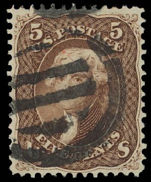 US Stamps Prices Scott #76 - 1863 5c Jefferson. Daniel Kelleher Auctions, Apr 2012, Sale 629, Lot 189